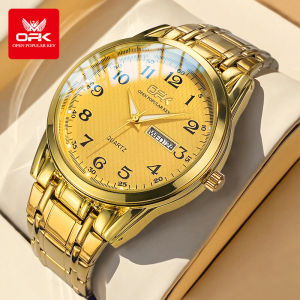 OPK  Jam Tanggan Lelaki New Waterproof Luminous Gold Quartz Watch Fashion Casual Stainless Steel Watch Men Boyfriend Gift