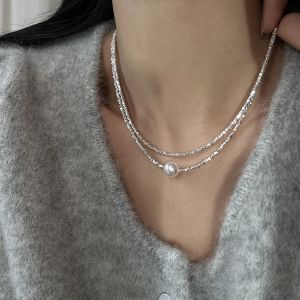 Montagne Jewelry 925 Silver Necklace For Women Fashion Pure Silver Stone necklace Design Fine Jewellery Natural 9-10mm Pearl Necklace Choker