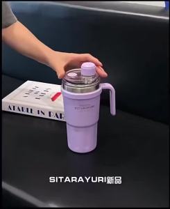 SITARAYURI 600ml Thermos Cup Stainless Steel Dual-Use Vacuum Insulated Office Straw Cup Outdoor Sports Travel Car Ice Tumbler