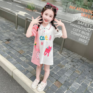 Casual Summer Polo Dress for Girls 2024 New Fashionable Childrens Clothes Straight Skirt Party Wear for Kids Baby Girls