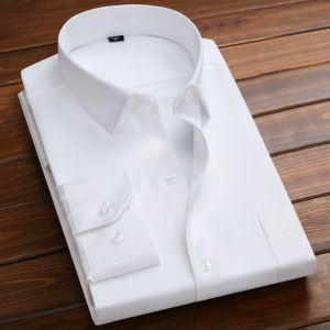 Spring Men Long Sleeves White Shirt Business Casual Short Sleeve Professional Ironing Free Formal Wear Wedding Best Man Shirt Black and Blue Inch