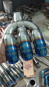 KNALPOT SUOS JETBUS VIRAL CORONG 3 CABANG 3 STAINLIS BLUE UNTUK TRUCK MEDIUM BUS DAN BIG BUS