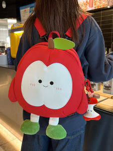 Cute Red Apple Spring Outing Backpack for Girls Cartoon Style Student Bookbag Fashionable Soft Fabric Backpack for Elementary School