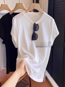Áo thun nữ BINKAFENNY tay ngắn vải lanh dáng rộng đa năng