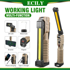 Ecily dẫn khẩn cấp Đèn Pha COB Gấp Đèn làm việc nam châm mạnh ánh sáng mạnh đèn pin khẩn cấp Loại C xe dịch vụ đèn