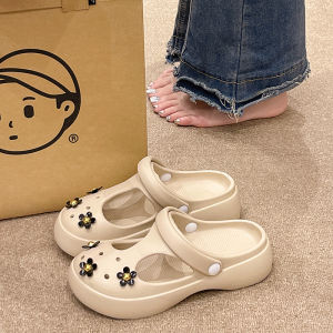 รองเท้าแตะ Mary Janes สำหรับผู้หญิง ฤดูร้อน 2025 รองเท้าแตะแบบสวมหัวแบบสวมหัว ทรงพื้นหนา กันลื่น รองเท้าแตะแบบใส่สองทาง ลายดอกไม้ รองเท้าแตะแบบสวมหัว