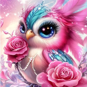 Huacan 5D DIY Diamond Painting Pink Owl Roses Diamond Mosaic Animal Flower New Collection 2026 Decorative Paintings