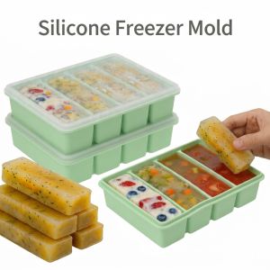 2Pcs Silicone Freezer Mold with Lid Refrigerated Food Storage Box Ice Tray Mold Ice Box Kitchen Fresh-keeping Box Freezing Broth