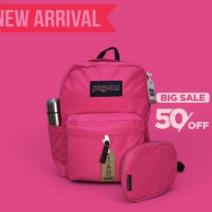 Original Jansport Superbreak Plus Backpack: Multi-Functional Laptop Bag with Tumbler & Free Pouch
