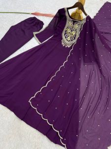 [PRE-ORDER] 2026 AUG BOLLYWOOD EMBROIDERED ANARKALI SUIT WITH PANTS AND DUPATTA SIZE M TO 2XL ( DELIVERY 10 WORKING DAYS) ETA: 2026-12-30 | BOLLYWOOD PARTY WEAR ANARKALI DRESS | MUSLIMAH LONG DRESS WITH SCARF