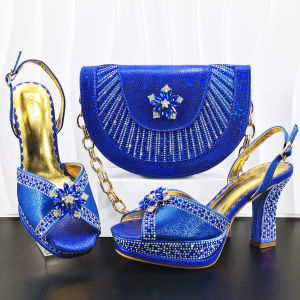 Italian Design Bigger Size Shoes and Bags Set Wedding for Women Bride Ladies High Heel HAND CRAFTED UPPER Shoes with Rhinestone