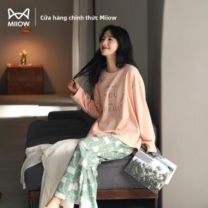 Bộ đồ ngủ nữ MiiOW bằng cotton tay dài có đệm ngực hai mảnh và thoáng khí