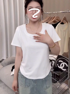 plus Size U-Neck Short Sleeve Knitted T-Shirt Women Summer Slimming Inner Wear Base Shirt Top Commute Style Regular Length