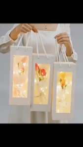 Premium Bag for Gift Flower Paper Bag Portable Flower handbag with Window Valentine’s Gift Bag