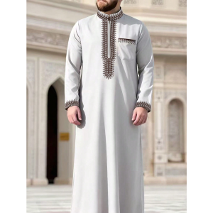 Elegant Retro Middle Eastern Embroidered Long Robe for Muslim Men Islamic Hooded Ethnic Casual Clothing Simple Stylish Design