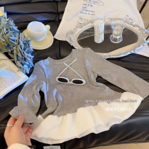 Versatile Solid Color Lace Girls Long Sleeve T-shirt