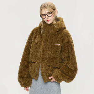Turn Signal | Hooded Faux Shearling Leisure Loose Jacket