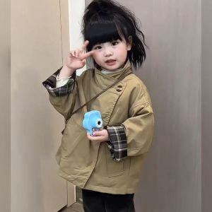 Trendy Versatile Girls Checkered Coat