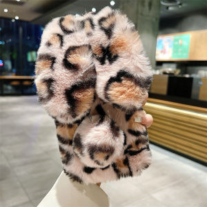 3D Cute Cartoon Leopard Print Bunny Fur Plush Phone Case For iPhone 17 Air 16 13 12 11 Pro Max XS XR X 7 8 Plus Shockproof Cover