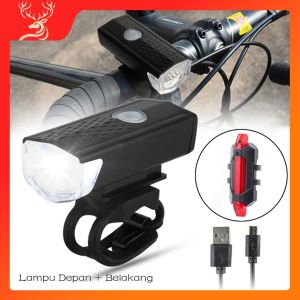 Lampu Sepeda Isi Ulang 2in1 Set: USB Charging LED Light Rechargeable Waterproof Super Bright Front & Rear Bike Lampu