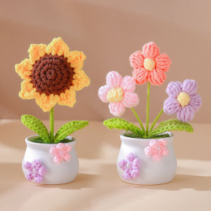 Handmade Simulation Flower Hand-woven Knitted Sunflower Tuilp Flowers Desktop Ornament Car Room Decoration Valentines Day Gifts