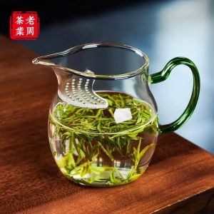 Cốc Trà Bằng Thủy Tinh Borosilicate Dung Tích Lớn Có Thể Chịu Nhiệt Cốc Trà Đặc Biệt Có Lỗ Rò Rỉ Hình Răng Trăng Dụng Cụ Pha Trà Bằng Thủy Tinh