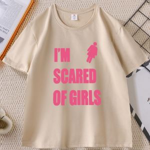 Sanrio | Im Scared of Girls Printed Tshirt Casual Cotton Short Sleeve Round Neck T-shirt Women Y2k Streetwear Men Clothes Loose Tee Top