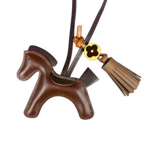 Leather Pony Bag Charm with Fringe & Bead | Elegant Brown Horse Keychain for Purse Tote Boho Chic Accessory-PU Leather