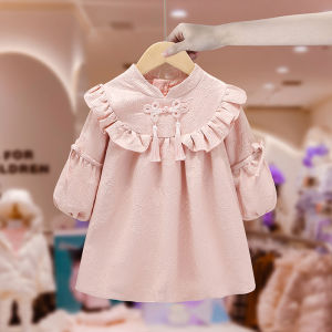 Princess Style Spring Autumn Childrens Dress Baby Hanfu National Style Long Sleeve Cotton A-Line Skirt for Girls