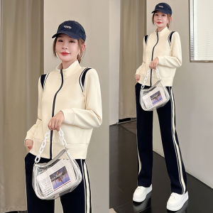 Fashionable Loose Long Sleeve Sportswear Set for Women Casual Stylish Slimming Two Piece Suit Cotton Polyester Spandex Blend