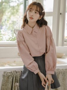 Chic French Style Sweet Lantern Sleeve Shirt Womens Frock Top Style Brushed New Arrival Autumn Season Pure Color Shirt