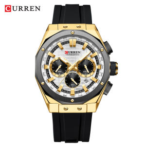 CURREN Mens Chronograph Watch 45mm Dial with Chrono Sub-dials Luminous Hands Luxury Quartz Wristwatches with Silicone Strap