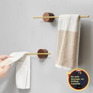 Drill-free Towel Rack Walnut Wood Space Aluminum