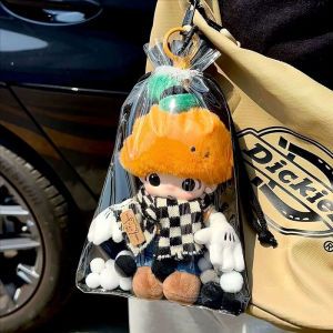 Portable Doll Bag 17cm Cartoon Labubu Protective Cover Go Out Blind Box Doll Dispaly Bag Dustproof Transparent Drawstring Bag with Key Ring
