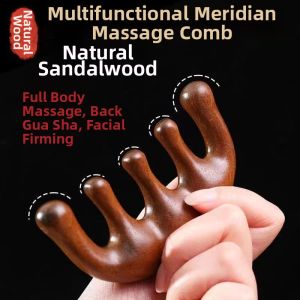 HUALUOLAN | Scalp Massager Head Massage Brush Scraper Gua Sha Tool 5 Teeth Wooden Comb