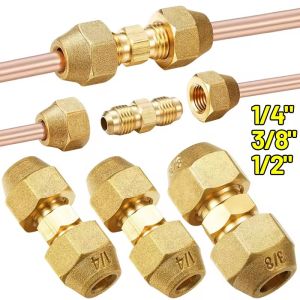 Copper Pipe Extension Joint Connector Pipe Coupling Adapter with Flare Nut Flare Fitting for Air Conditioning Refrigeration Tube