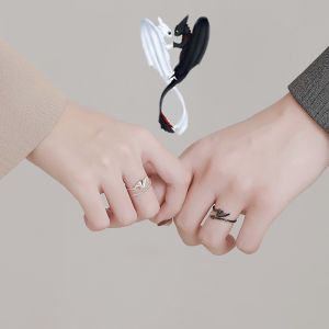 2Pcs Personality Creative Angel Devil Wings Adjustable Couple Ring Valentines Day Lovers Gift