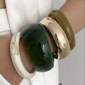 Ingemark Trendy Vintage Green Resin Thick Chunky Bangles for Women 2025 New Exquisite Stacking Up Bracelet Daily Party Jewelry