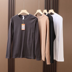 เสื้อยืดคอกลมแขนยาวผ้าฝ้ายแท้ระบายอากาศได้ดีสำหรับผู้ชาย เสื้อชั้นในลำลองฤดูใบไม้ร่วง/ฤดูหนาว เสื้อผ้าทำงานสไตล์ใหม่
