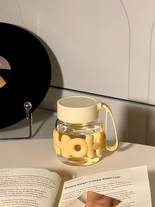 แก้วน้ำแก้วเซรามิกความจุเล็กน่ารักสำหรับผู้หญิง ทนความร้อนได้ สีโปร่งใส พร้อมเชือกจับ แก้วน้ำดื่มกาแฟแบบพกพา