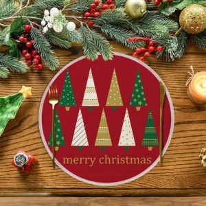 VIKAMA Beige Buffalo Plaid Tree Round Placemat Red Black Check Star Merry Text Farmhouse Christmas Table Mat Decor Lightweight