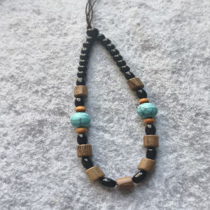 Bohemian Retro Beaded Phone Lanyard Agate Turquoise Wooden Beads Wristlet Anti-Lost Phone Strap for Phone Case Bag Pendant Gift