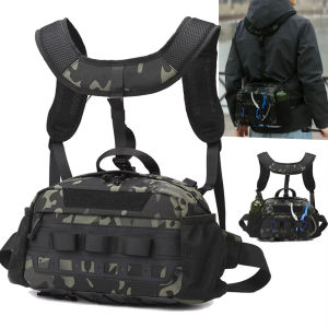 Mens Hiking Vest Backpack Fishing Tactical Chest Bag Utility Sports Molle Waist Bags Large Outdoor Hunting Fanny Pack Camping