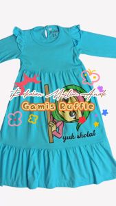 Pakaian Baju Muslim Anak Perempuan Cewek Gamis Ruffle Anak Usia 1 2 3 4 5 6 Tahun Bahan Katun