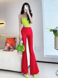 Quần Ống Loe Cạp Cao Màu Sắc Thời Trang Mùa Xuân Thu Mỏng Dài Rộng Rãi Thoải Mái Đa Năng Cho Nữ