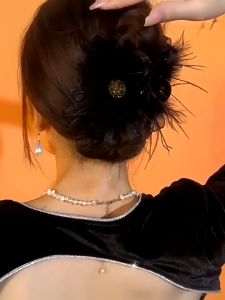 Kẹp Tóc thiên nga đen Phong Cách Hàn Quốc Lông Vũ Lưới Nơ Lớn Kẹp Tóc Nữ Thanh Lịch