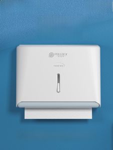 กล่องกระดาษเช็ดมือแบบติดผนัง Pollock BLK-3825 ไม่ต้องเจาะ กล่องกระดาษเช็ดมือสำหรับห้องน้ำโรงแรม อุปกรณ์เสริมในห้องน้ำ พลาสติก กล่องกระดาษห่อด้านล่างเปิด