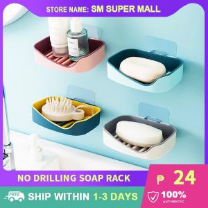 【Colorful】Soap Rack Wall Mounted Self Adhesive No Drilling Double Layer Soap Holder Sponge Dish Bathroom Accessories Soap Dishes