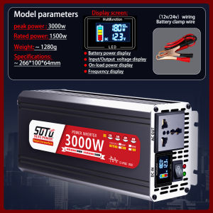 Pure Sine Wave Inverter 3000W 12V24V to 220V 50Hz to 110V 60Hz Car Home Battery Solar Power Converter Universal Socket