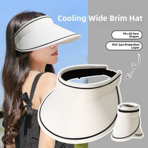 Womens Summer UV Protection Sun Hat UPF50+ Bicycle Riding Face Covering Large Brim Empty Top Hat Casual Style Canvas Material